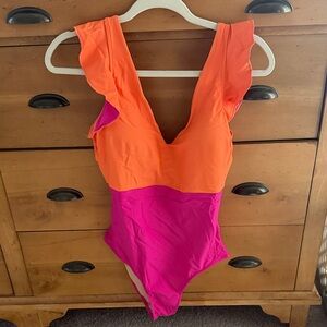 Summersalt Orange and Pink the Ruffle Backflip one Piece Swimsuit